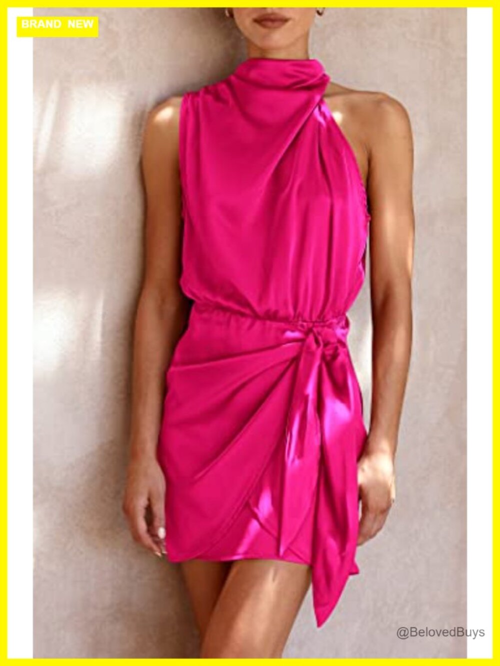 Satin Mock Neck Sleeveless Mini Cocktail Dress - Picture 2 of 6